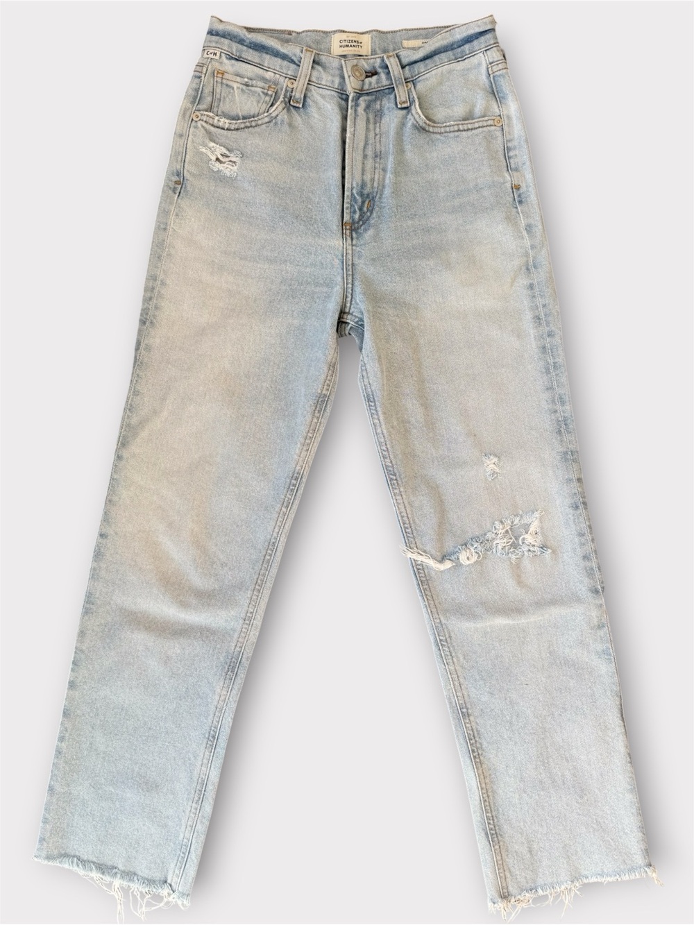 Citizens Of Humanity Light Wash Distressed Ankle Jeans